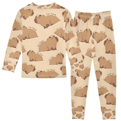 senya I'm So Tired Cute Capybara Pajamas Set Long Sleeve Soft Cotton Sleepwear 2 Piece2