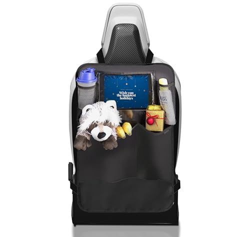 MyHappyRide Organiseur de siège de voiture imperméable avec compartiment pour iPad/tablette et poches - Protection anti-coups de pieds des enfants - Ajustement universel (Avec des poches, 1 pièce)