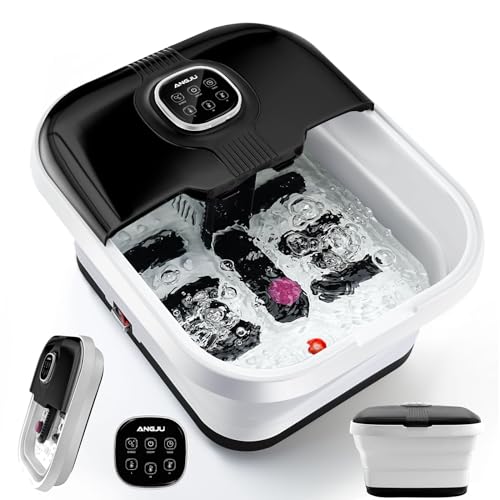 Angju Collapsible Foot Spa with Heat Remote Temperature Control and Bubble Foot Bath Massager Tub with 6 Massage Rollers Timer and Pumice Stone Electric Pedicure Feet Soak Machine for Stress Relief