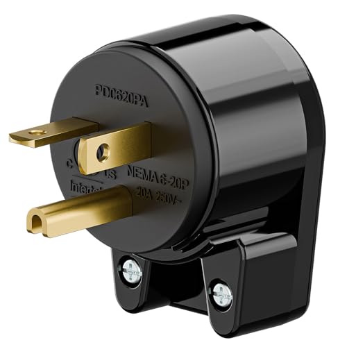 Right Angle NEMA 6-20P 20A 250V Plug WINXUS T-Blade Industrial Plug Easy Assembly - 20 Amp 250 Volt 3-Prong Male Angled Adapter Rotatable Connector for USA Canada