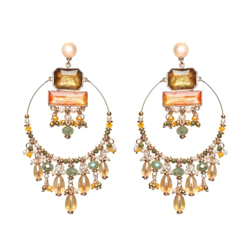 Image of SANJOYA by EVERSTYLISH Embroidered Earrings for Women | Hoop Earrings with Stones, Beads, Pearls & Glass Drops | Lightweight Ethnic & Festive Jewelry for Weddings & Parties