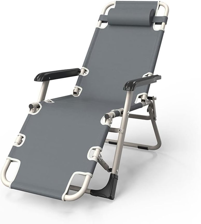 COOLBABYPortable Folding Recliner,Lounge Chair,Outdoor Camping Folding Deck Chair,Household Leisure Noon Break Chair,180 ° Adjustment,Single Square Tube No Support,Gray