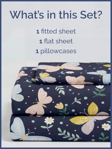 Image of Kids Twin Size Moonlit Butterflies Bed Sheets - 3 Piece Kids Sheet Set | Moonlit Butterflies Themed Bedding, Ultra-Soft, Cute & Cozy, Breathable & Machine Washable, Bed Set for Boys, Girls & Teens