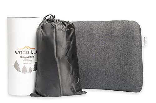 WOODILLA Cuscino da viaggio dimensioni 50x30x10 cm in memory foam con borsa per il trasporto, cuscino da viaggio portatile per aereo, auto o campeggio all'aperto