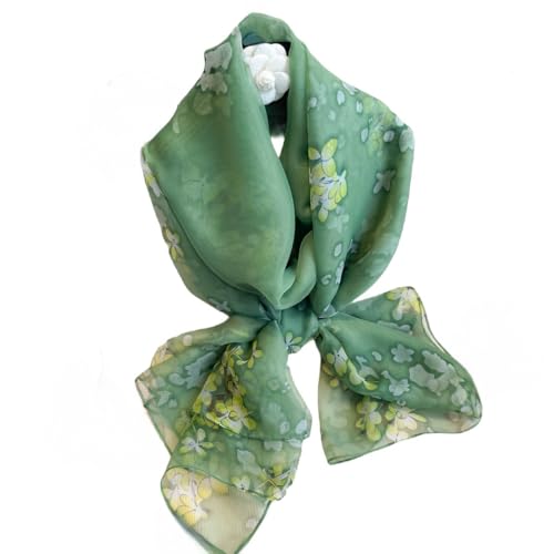 WaJuemy Oversized Satin Scarf for Women Lightweight Neck Hair Scarves Shawl Spring Summer Accessories Blanket Scarf Wraps(11 Green FLower)