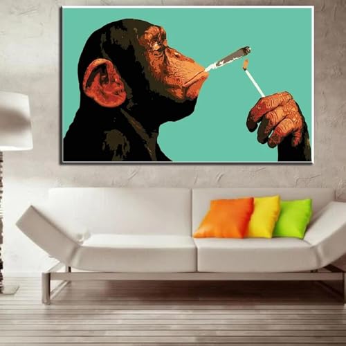 Toile gorille fumant style dessin anime affiche art animalier géante 70x100 sans cadre