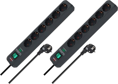 Brennenstuhl 2er Eco-Line Steckdosenleiste 6-Fach mit Überspannungsschutz (Mehrfachsteckdosen mit Schalter und 5m Kabel) anthrazit