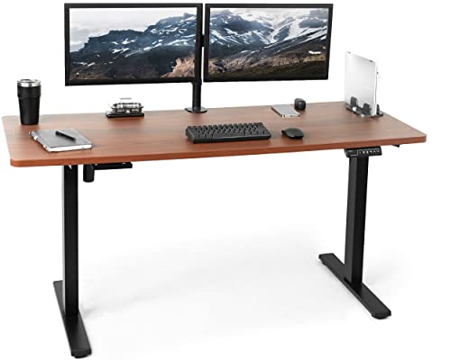 Vivo Electric Height Adjustable 60 X 24 Inch Memory Stand Up Desk, Dark Walnut Solid One-Piece Table Top, Black Frame, Standing Workstation With Preset Controller, Desk-Kit-1B6D #TOP4