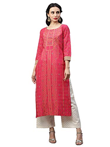 Image of INDO ERA Women's Viscose Rayon Straight Fit Ethnic Motifs Kurta