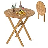 RELAX4LIFE Round Outdoor Folding Table - 26’’ Acacia Wood Patio Bistro Table w/Slatted Tabletop for Indoor Outside Dining Camping, Portable Foldable Wooden Furniture for Garden Backyard Porch (1)