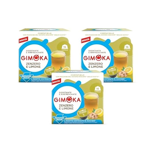 Gimoka, Bebida Soluble de JENGIBRE Y LIMÓN Azúcares Reducidos - 48 Cápsulas - Compatibles con Máquinas de Café Nescafè Dolce Gusto - Producido en Italia - 3 Paquetes de 16 | Ya disponible en tu tienda friki favorita! En mundofriki.es!