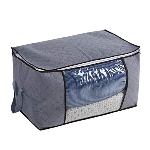 YIQI Bolsas del Organizador de Ropa de algodón, Bolsas Plegables con Almacenamiento Bolsas de Almacenamiento para clóset, Grandes y duraderas Contenedor de la Caja 60x35x42 cm (1pc Gris)