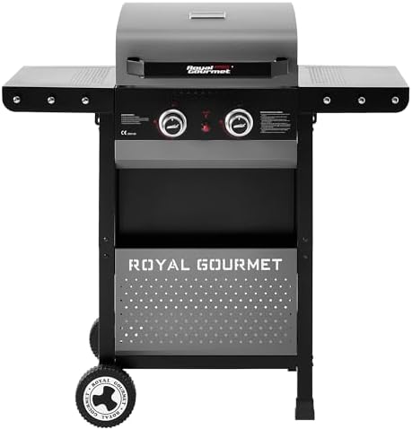 Royal Gourmet 2 Brûleurs Barbecue Gaz sur Chariot, Gril à Gaz de Puissance 5 KW avec Tables d’a...