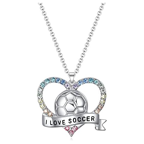 VEEHOO Volleyball/Basketball/Soccer/Football Gifts Necklace for Girls Women,Shine Colorful Sports Lovers Jewelry Birthday Gifts for Girls Daughter and Niece, Zinc, Rhinestone Cover
