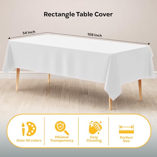 Image of Exquisite 6-Pack Plastic Tablecloth 54x108 Rectangle Value Pack Plastic Table Cover - White