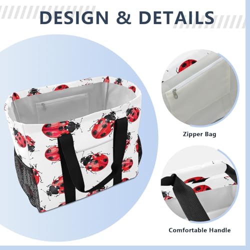 Nander red Beetle Ladybug Foldable Tote Bag Waterproof Sandproof Women Beach Bag Handbag Gym Bag Travel Shopping Bag3