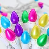 GlowVibe Easter String Lights LED Multi Color Glass C3 Lights 120V ETL Certified Connectable Outdoor String Light White Wire for Party Patio Home Easter Décor