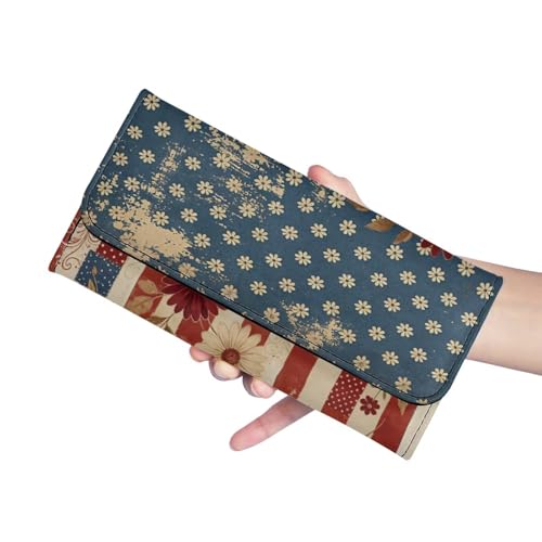 Image of AFPANQZ Womens Wallet with RFID Slim Wallets for Women, American Flag Daisy Thin Ladies Credit Card Holder Purse, Cute Leather Bifold Clutch