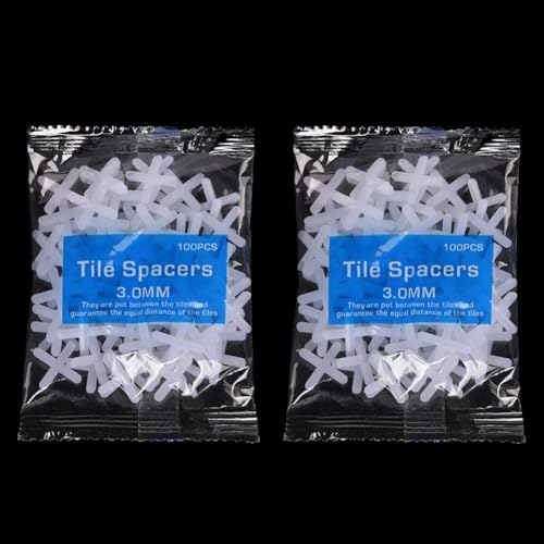 Croce distanziatrice per piastrelle, 200 pezzi, clip di livellamento per pavimenti e pareti, sistema di allineamento delle piastrelle riutilizzabili da 1/1,5/2/2,5/3 mm, bianco (3 mm)