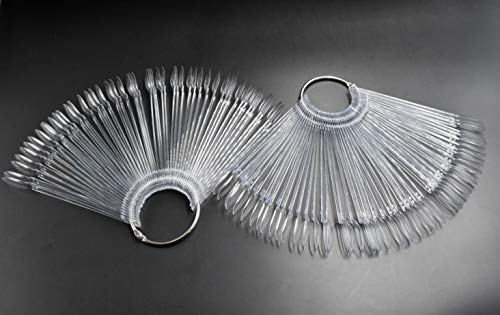 100 Tips Fan Shape Plastic Nail Art Tips Display Polish Board Display Practice Sticks With Metal Split Ring Holder (Clear) #TOP20