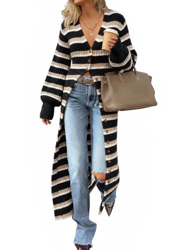Image of Saodimallsu Womens Long Duster Cardigans Button Down Maxi Sweater Dress
