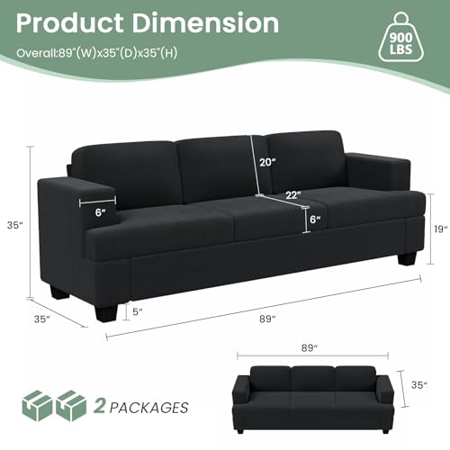 Fiona\'s magic 8 Seats Couch Set, 3 Piece Set Comfy Sofa, 3 Seater*2 & Loveseat Sofa with Deep Seats for Living Room, Modern Sleeper Couch, Black Corduroy