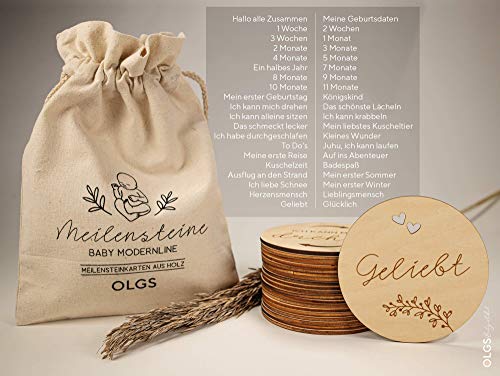 40 Baby Holz Meilensteine inkl. Stoffbeutel Ø 10cm | Meilensteinkarten als Geschenkidee zur Geburt, Taufe, Schwangerschaft oder Babyparty | SET aus 20 Teilen (Modernline) - Image 7