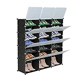 LEADZM Schuhschrank, 7-stufiger Schuhregal, Steckregal aus Kunststoff, mit Türen, Schuhaufbewahrung für 42 Paar Schuhe,für Schrank Flur Schlafzimmer, 120 x 30 x 120 cm, Schwarz