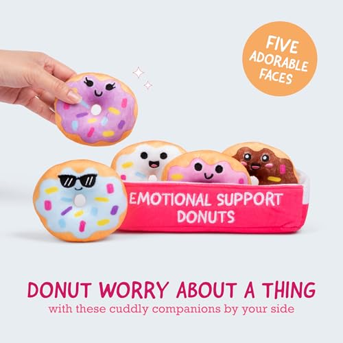 Image of WHAT DO YOU MEME? Emotional Support Donuts by Relatable, Cuddly Stuffed Animals and Toys, Squishy Toys and Plushies, Great Ideas for Loved Ones of All Ages, Includes 5 Plushies with Carrying Basket