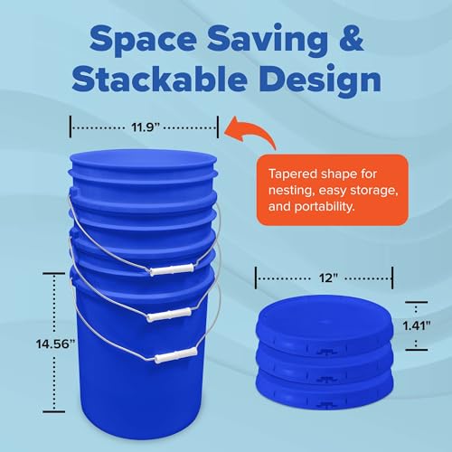 Image of ePackageSupply 5 Gallon Bucket - Food Grade Bucket with Airtight Gasketed Tear Strip Lid, BPA-Free, Heavy-Duty 90 Mil HDPE Plastic Pail, Bulk Storage, Durable Container, Made in USA - Blue, 60 Packs | Airtight Gasketed Tear Strip Lid, Heavy-Duty 90 Mil HDPE Plastic Pail, Bulk Storage, Food Safe Durable Container, Made in USA