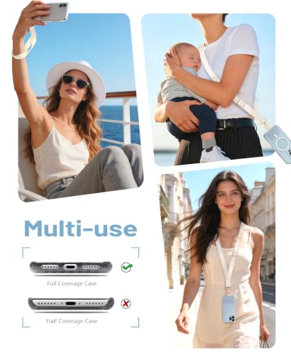 Image of Yonlevres Phone Lanyard Crossbody Strap Wrist Neck Adjustable Women Beige | Fit Cell Phone Keys and ID Badges, Travel and Daily Use, Hands-free, Work with Full-coverage Phone Case, 2 Tether Tabs, Gifts