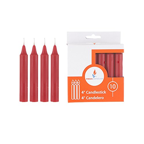 Mega Candles 10 pcs Unscented 4 Inch Red Taper Candles, Multi Purpose, Household General Usage, Emergency Lighting, Church, Prayer Vigils, Religious Ceremonies