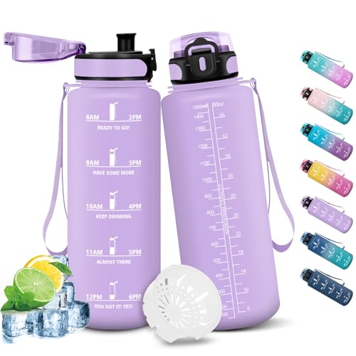 HoneyHolly Trinkflasche 1500ML, Auslaufsicher mit Zeitmarkierung, Water Bottle, Trinkflaschen mit Filter… – Ansicht 1