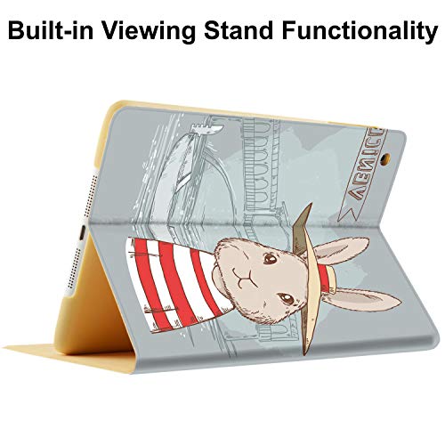 Image of DuraSafe Cases for iPad 8.3 Inch Mini 6th [ Mini 2021 6 Gen ] A2567 A2568 A2569 MK7M3HN /A MLWL3HN /A MK7R3HN /A MK7P3HN /A MLWR3HN /A MK7X3HN /A MK7V3HN /A MK893HN /A Printed Flip Book Cover - Bunny Hat