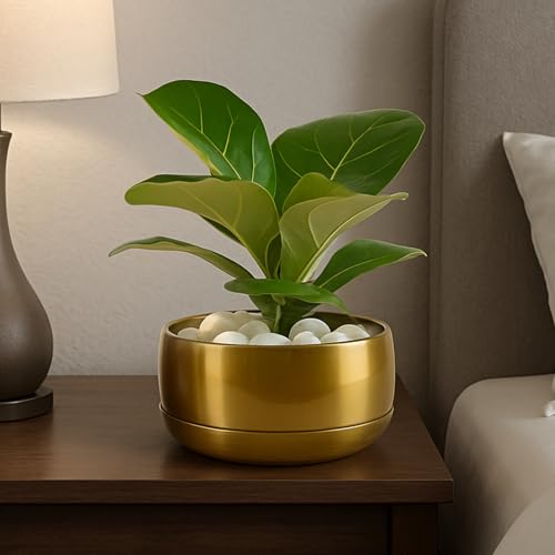 CINAGRO Metal Planter Pot for Indoor Plants, Round Decorative Flo...