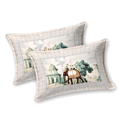Image of 240 TC 100% Cotton Bedsheet for Double Bed King Size with 2 Pillow Covers | Breathable & Super Soft Rajasthani Sanganeri Jaipuri Printed Bed Sheet -108 * 108 Inches (Elephant 1)