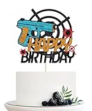 Naicaek Gun Happy Birthday Cake Topper，Gun Target Bullet Dart War Cake Decoration，Gun Shooting Theme Enthusiast Birthday Party Supplies for Boys Girls Kids