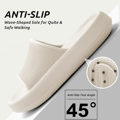 BAXIWUY Badelatschen Damen Badeschuhe Herren Schlappen Badeschlappe Cozislides Original Slippers Rutschfest Hausschuhe Sommer Pantoletten Wolkenschuhe Flip Flops Indoor/Outdoor，Beige，44-45 EU 4