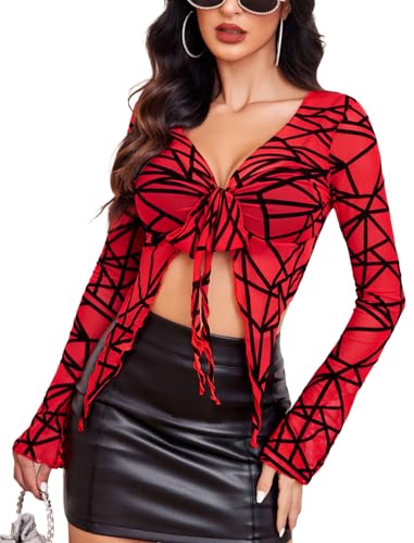 Haut court en maille pour femme Y2K cardigan sexy col V noir