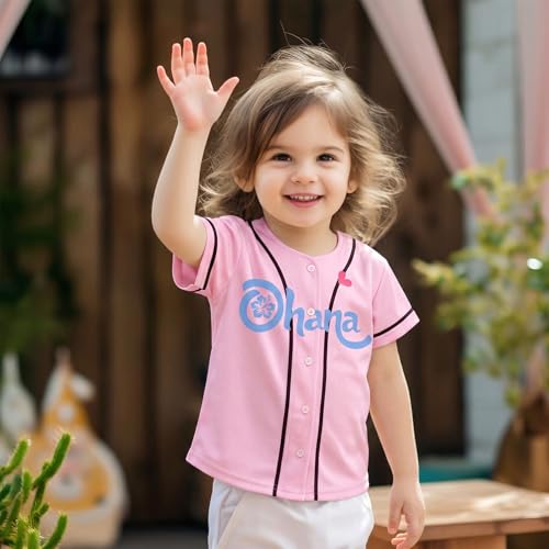 Image of Hawaiian Baseball Jersey for Toddler Girls Summer Vacation Theme Park Outfit Short Sleeve Button Down Shirt