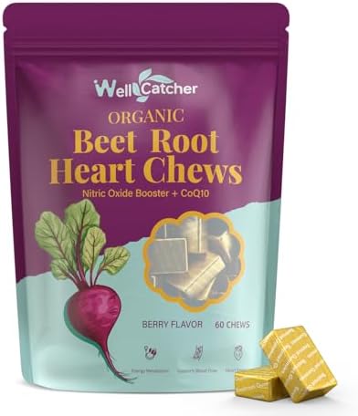 Organic Beet Root Chews Supplements: Beet Soft Chews for Women Men Support Blood & Heart Health Nitric Oxide Boost with Grape Seed Extract CoQ10, Beet Root Gummies Vegan Non-GMO Berry Flavor 60CT