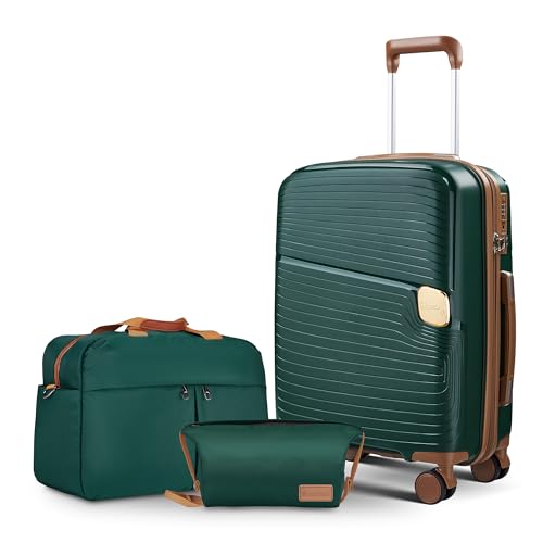 Carry on Luggage,PP Hardshell Travel Luggage Set with TSA Locks, Suitcase with Spinner Wheels, YKK ZippersLightweight Rolling Luggage (Dark Green)