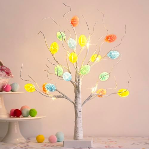 PEIDUO Easter Tree for The Home, 22in 24 LED Egg Tree with Lights, Lighted Easter Decor, USB and Battery Powered, 6H/18H Timer