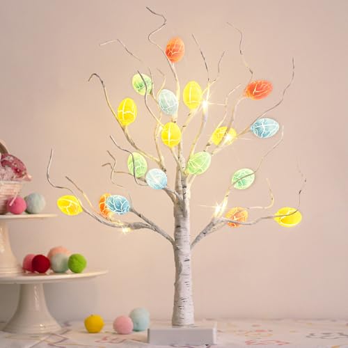 PEIDUO Easter Tree for The Home, 22in 24 LED Egg Tree with Lights, Lighted Easter Decor, USB and Battery Powered, 6H/18H Timer