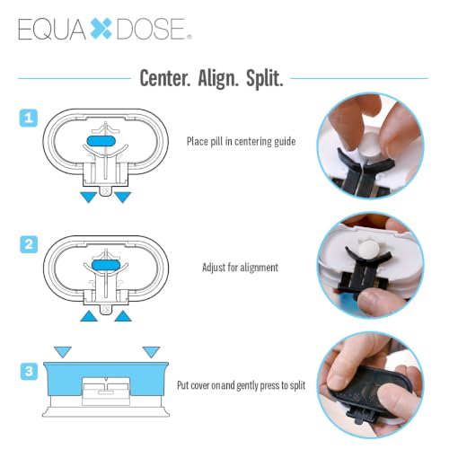 Image of EQUADOSE Precision Pill Splitter with Centering Guide, Dual Stainless-Steel Blades for Small & Large Tablets, Accurate Halves & Quarters for Medication, Vitamins and Pet Pills, Black