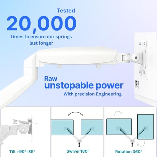Image of UNIQ MOUNTS Heavy Duty Premium 13''-27'' Dual Monitor Arm, 180 Swivel, 360 Rotation, +90-85 Tilt, VESA 75x75 /100x100, 15kg Weight Capacity Per Arm, 2 USB Port (White)