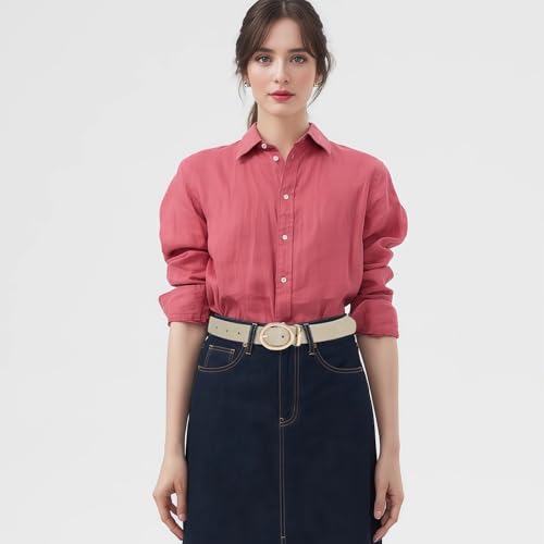 Womens Belts for Jeans Classic Oval Gold Buckle Faux Leather Waist Belt