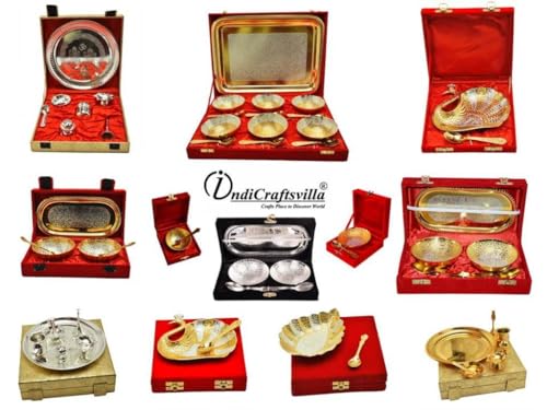 Image of INDICRAFTSVILLA: Crafts Place to Discover World German Silver Plated Kamal Bowl With Royal Red Velvet Box -Capsul 5 Pcs Set, (Silver) ,30 Ml