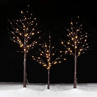 Taylor & Brown 6FT Brown Birch Tree With 96 Warm White LED Lights Mains Powered Pre-Lit Christmas Twig Home Party Wedding Decoration Ornament Festive Trees