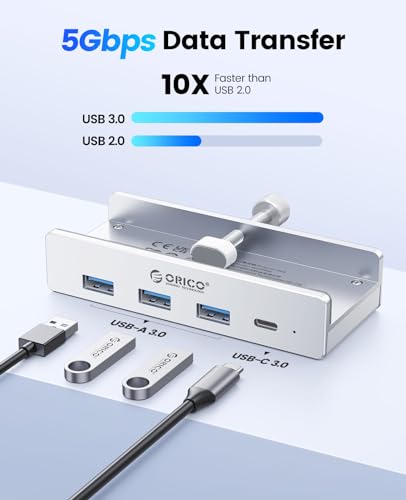 Hub USB, USB Hub 3.0 in Alluminio con Connettore di Alimentazione da 5 V, 5 Gbps a 4 Porte Hub USB C con 3 USB A 3.0 e 1 USB C 3.0, Cavo da 100 cm (da C a A/C), per Monitor, Scrivanie - Hub USB - Immagine 1